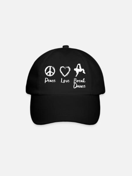 Peace Love Break Dance - Baseballkappe - Schwarz/Schwarz