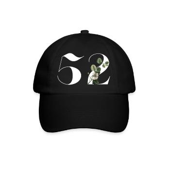 Nummer 52 Blumengrün - 52. Blumengeburtstag - Baseballkappe - Schwarz/Schwarz - Vorne