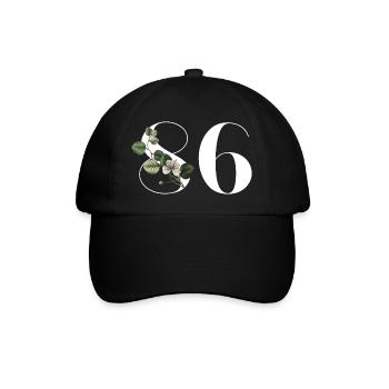 Nummer 86 Blumengrün - 86. Blumengeburtstag - Baseballkappe - Schwarz/Schwarz - Vorne
