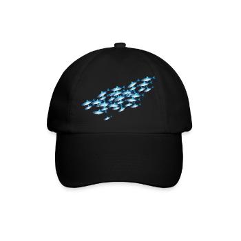 Leuchtender blauer Fischschwarm im Wasser - Baseballkappe - Schwarz/Schwarz - Vorne