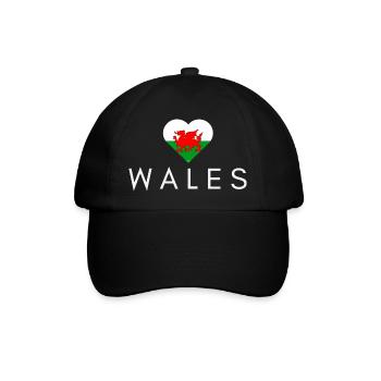 Herz mit walisischer Flagge, Meister Wales - Baseballkappe - Schwarz/Schwarz - Vorne