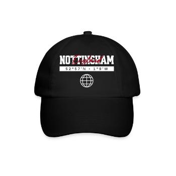 Nottingham England Koordinaten Reise Souvenir - Baseballkappe - Schwarz/Schwarz - Vorne