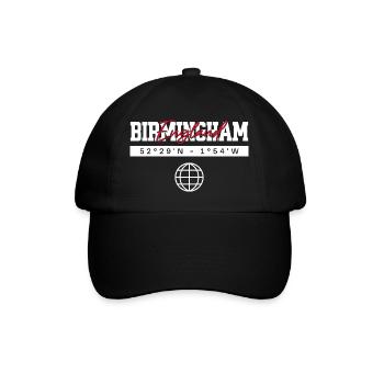 Birmingham England Koordinaten Reise Souvenir - Baseballkappe - Schwarz/Schwarz - Vorne