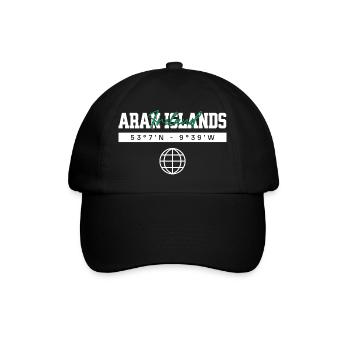 Aran-Inseln Irland Koordinaten Reise Souvenir - Baseballkappe - Schwarz/Schwarz - Vorne