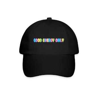 Good Energy Only – Bunte Bubble Typografie - Baseballkappe - Schwarz/Schwarz - Vorne