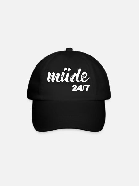 Müde, weiß - Baseballkappe - Schwarz/Schwarz