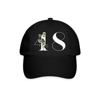 Nummer 48 Grüne Blumen - 48. Blumengeburtstag - Baseballkappe - Schwarz/Schwarz - Vorne