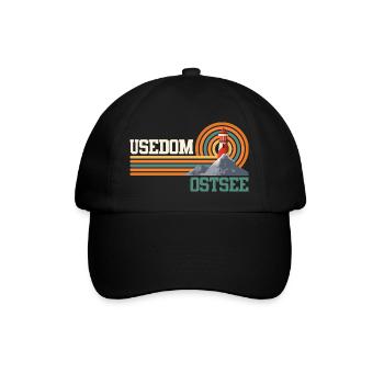 Insel USEDOM OSTSEE Urlaub Leuchtturm Lustig - Baseballkappe - Schwarz/Schwarz - Vorne