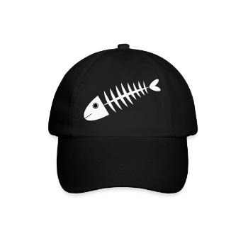 Fisch weiß Fischgräte Geschenk Angler - Baseballkappe - Schwarz/Schwarz - Vorne