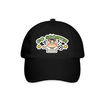 Witziger Fußball-Katzenaufkleber | Fußball-Fan-Tierkunst - Baseballkappe - Schwarz/Schwarz - Vorne