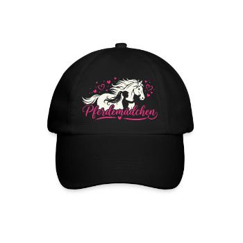 Pferdemaedchen Geschenk fuer Stall und Reiten - Baseballkappe - Schwarz/Schwarz - Vorne