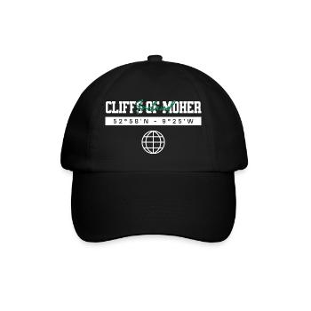 Cliffs of Moher Irland Koordinaten Reise Souvenir - Baseballkappe - Schwarz/Schwarz - Vorne
