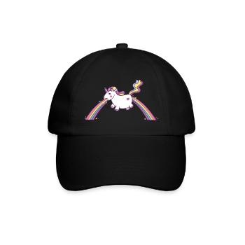 Kotzendes Einhorn, Regenbogen Kotze - Baseballkappe - Schwarz/Schwarz - Vorne