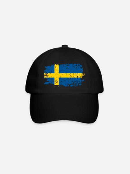 Schwedenflaggeretro - Baseballkappe - Schwarz/Schwarz