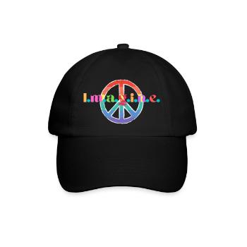 Ein Produkt mit der Aufschrift "Imagine" und einem Friedenszeichen! - Baseballkappe - Schwarz/Schwarz - Vorne