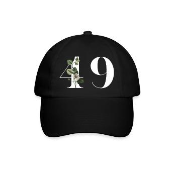 Nummer 49 Grüne Blumen - 49. Blumengeburtstag - Baseballkappe - Schwarz/Schwarz - Vorne
