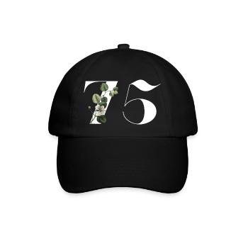 Zahl 75 Blumengrün - 75. Blumengeburtstag - Baseballkappe - Schwarz/Schwarz - Vorne