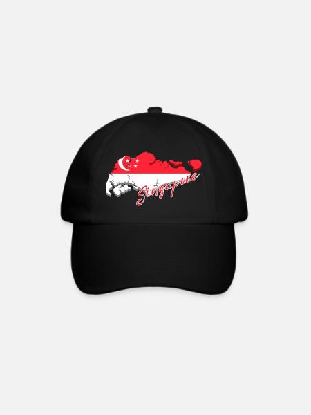 Landkarte von Singapur, Flagge von Singapur - Baseballkappe - Schwarz/Schwarz