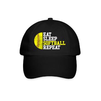Essen Schlafen Softball Wiederholen Schnell Pitch  - Baseballkappe - Schwarz/Schwarz - Vorne