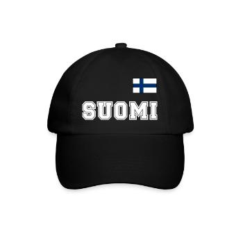 FINNLAND - SUOMI Trikot Look - Flagge auf Brust - Baseballkappe - Schwarz/Schwarz - Vorne