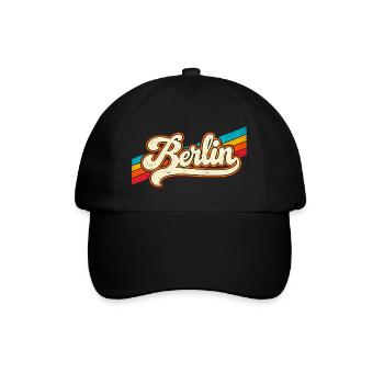 Berlin - Retro Sticker - Deutschalnd - Germany - Baseballkappe - Schwarz/Schwarz - Vorne