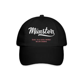 Lustiges Stadt Münster Shirt - Satirischer Fakt - Baseballkappe - Schwarz/Schwarz - Vorne