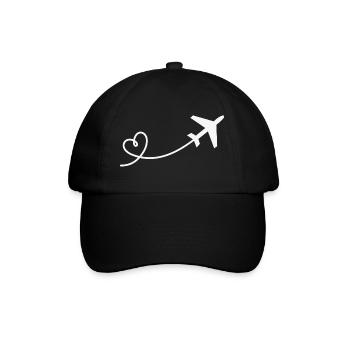 Flieger mit Herz Urlaub Reisen Fliegen Flugzeug - Baseballkappe - Schwarz/Schwarz - Vorne