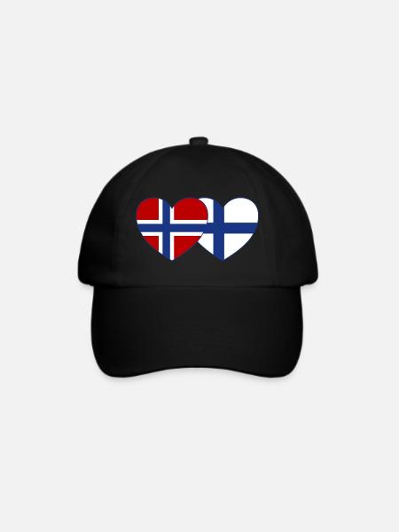 Norwegen Finnland Flagge Herz - Baseballkappe - Schwarz/Schwarz
