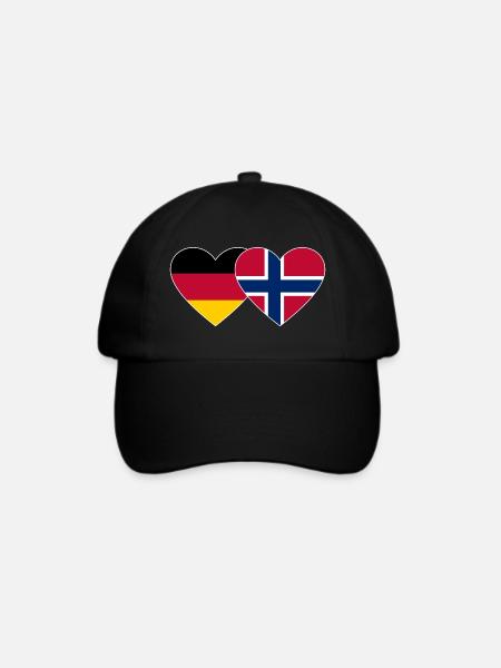 Deutschland Norwegen Flagge Herz - Baseballkappe - Schwarz/Schwarz