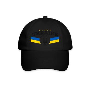 Ukrainischer Dreizack - Ukrainisches Tryzub-Symbol - Baseballkappe - Schwarz/Schwarz - Vorne
