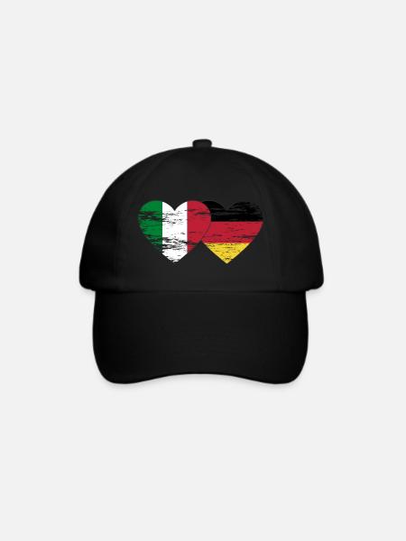 Italien Deutschland Flagge Herz used - Baseballkappe - Schwarz/Schwarz
