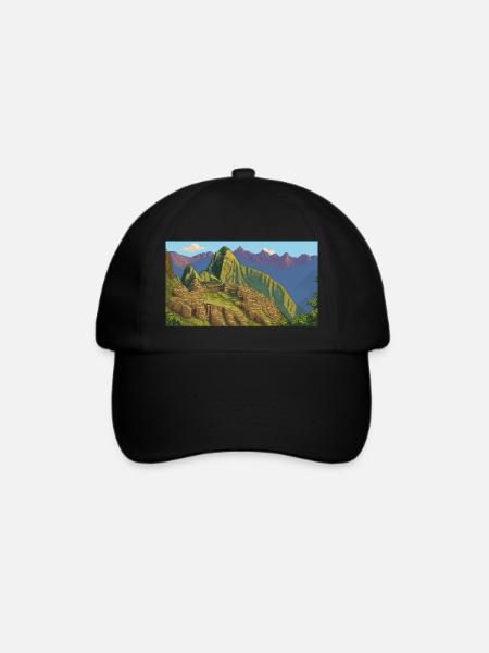 Machu Picchu, Peru - Pixel Art - Baseballkappe - Schwarz/Schwarz