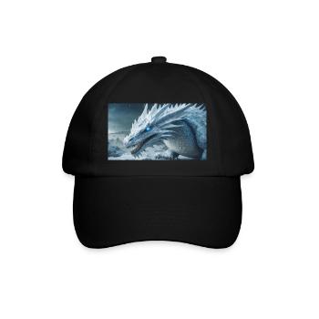 Ein realistischer, majestätischer weißer Eisdrache - Baseballkappe - Schwarz/Schwarz - Vorne