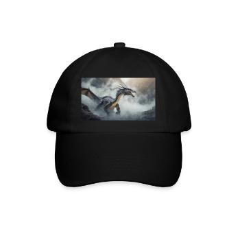 Ein realistischer böser dunkler Drache beim Erklimmen eines Nebels - Baseballkappe - Schwarz/Schwarz - Vorne