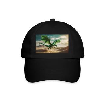 Ein realistischer, majestätischer grüner Drache fliegt - Baseballkappe - Schwarz/Schwarz - Vorne