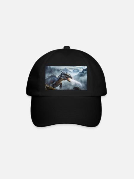Ein realistischer böser dunkler Drache beim Erklimmen eines Nebels - Baseballkappe - Schwarz/Schwarz