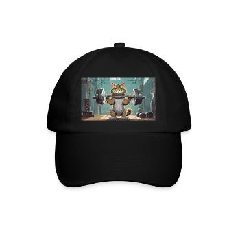 Wortspiel mehrdeutiger deutscher Ausdruck - Muskelkater - Baseballkappe - Schwarz/Schwarz - Vorne