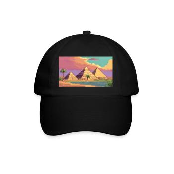 Gizeh, Ägypten - Pixel Art - Baseballkappe - Schwarz/Schwarz - Vorne