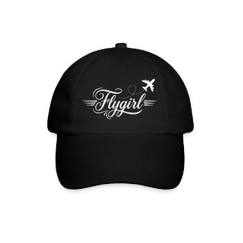 Flygirl Script mit Flugzeug-Schnörkel - Baseballkappe - Schwarz/Schwarz - Vorne