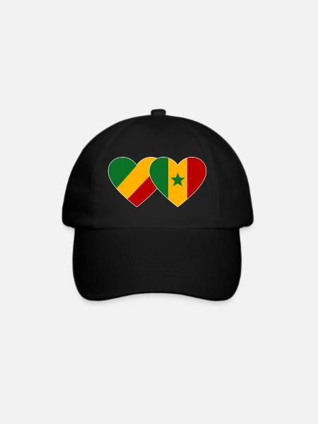 Kongo_Senegal_Flagge_Herz - Baseballkappe - Schwarz/Schwarz