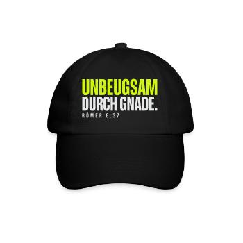 Unbeugsam durch Gnade – Römer 8,37 - Baseballkappe - Schwarz/Schwarz - Vorne