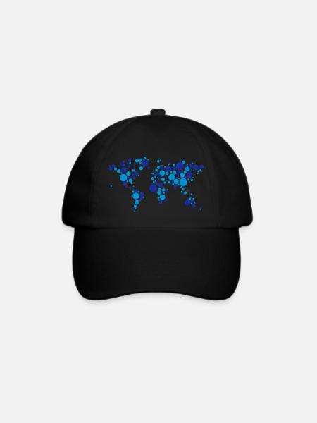 Weltkarte Erde Planet Globus Kontinent Kreis Punkt - Baseballkappe - Schwarz/Schwarz