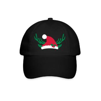 Wichtelmütze mit Stechpalme und Geweih - Baseballkappe - Schwarz/Schwarz - Vorne
