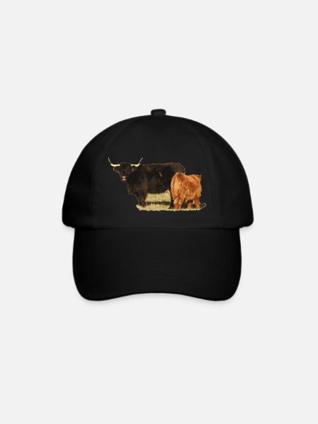 Kuh und Kalb der Highland Cattle - Baseballkappe - Schwarz/Schwarz