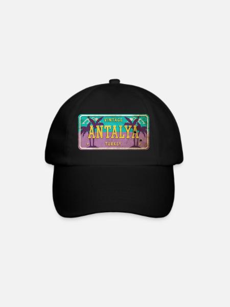Antalya Türkei Beach Vintage Schild - Baseballkappe - Schwarz/Schwarz