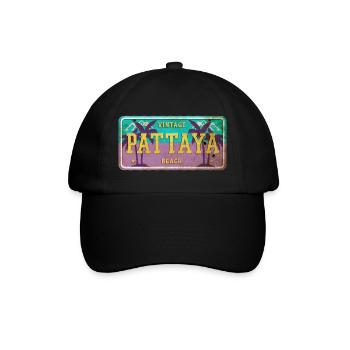 Pattaya Thailand Vintage Schild - Baseballkappe - Schwarz/Schwarz - Vorne