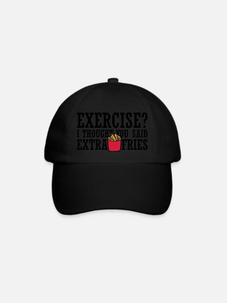 Exercise Extra Fries Zitat - Baseballkappe - Schwarz/Schwarz
