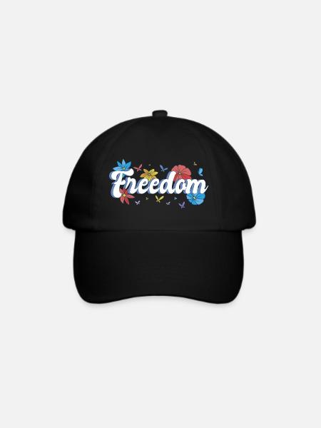 Freedom Blumen Schmetterlinge Freiheitsdesign - Baseballkappe - Schwarz/Schwarz