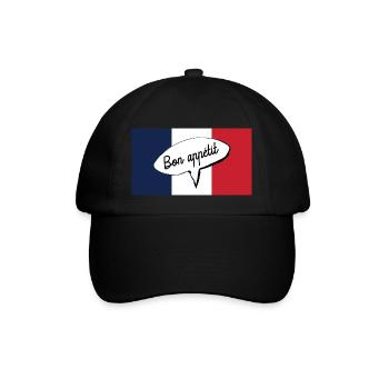 Guten Appetit mit französischer Flagge Genießen Sie Ihr Essen - Baseballkappe - Schwarz/Schwarz - Vorne