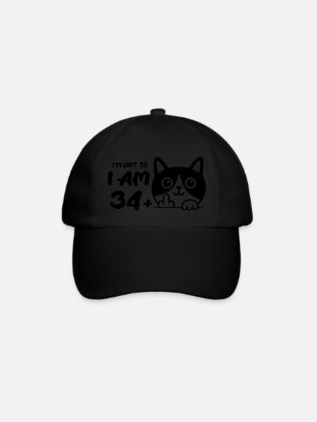 Ich bin nicht 35, ich bin 34 plus 1 Mittelfinger Katzenflip - Baseballkappe - Schwarz/Schwarz